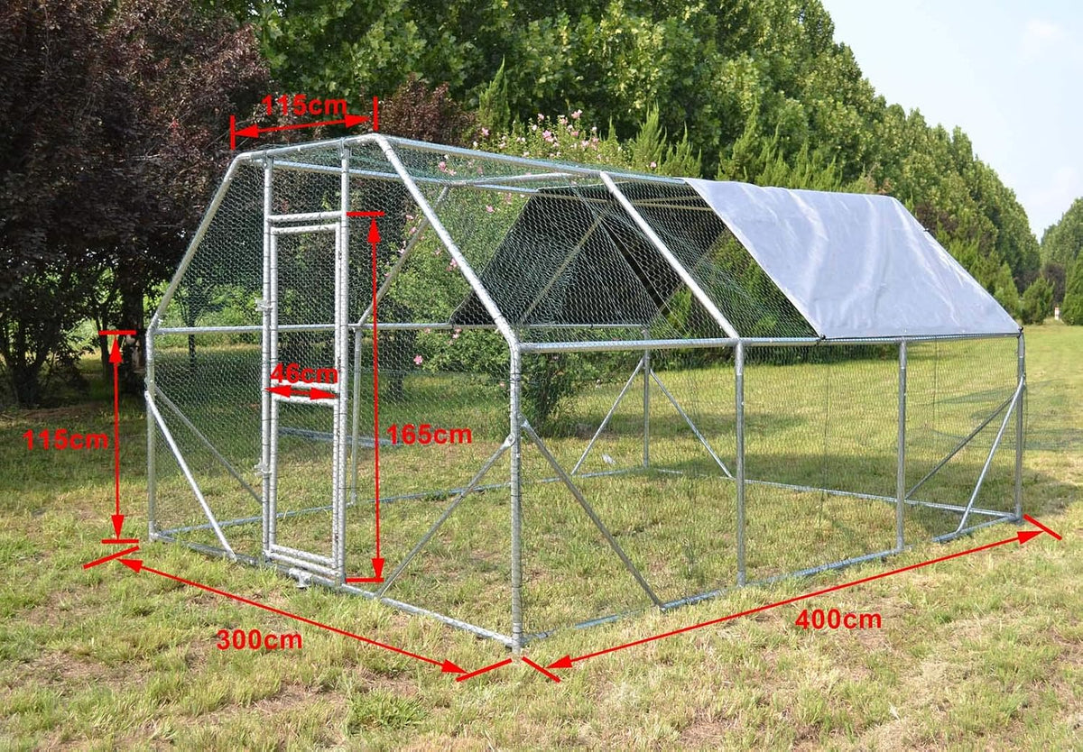 XXL Open Aviary for Pets 4x3x2m or Chicken Coop with Water Repellent Sun Hood and Door - QUORE
