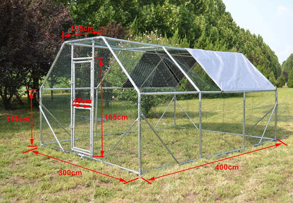 XXL Open Aviary for Pets 4x3x2m or Chicken Coop with Water Repellent Sun Hood and Door - QUORE
