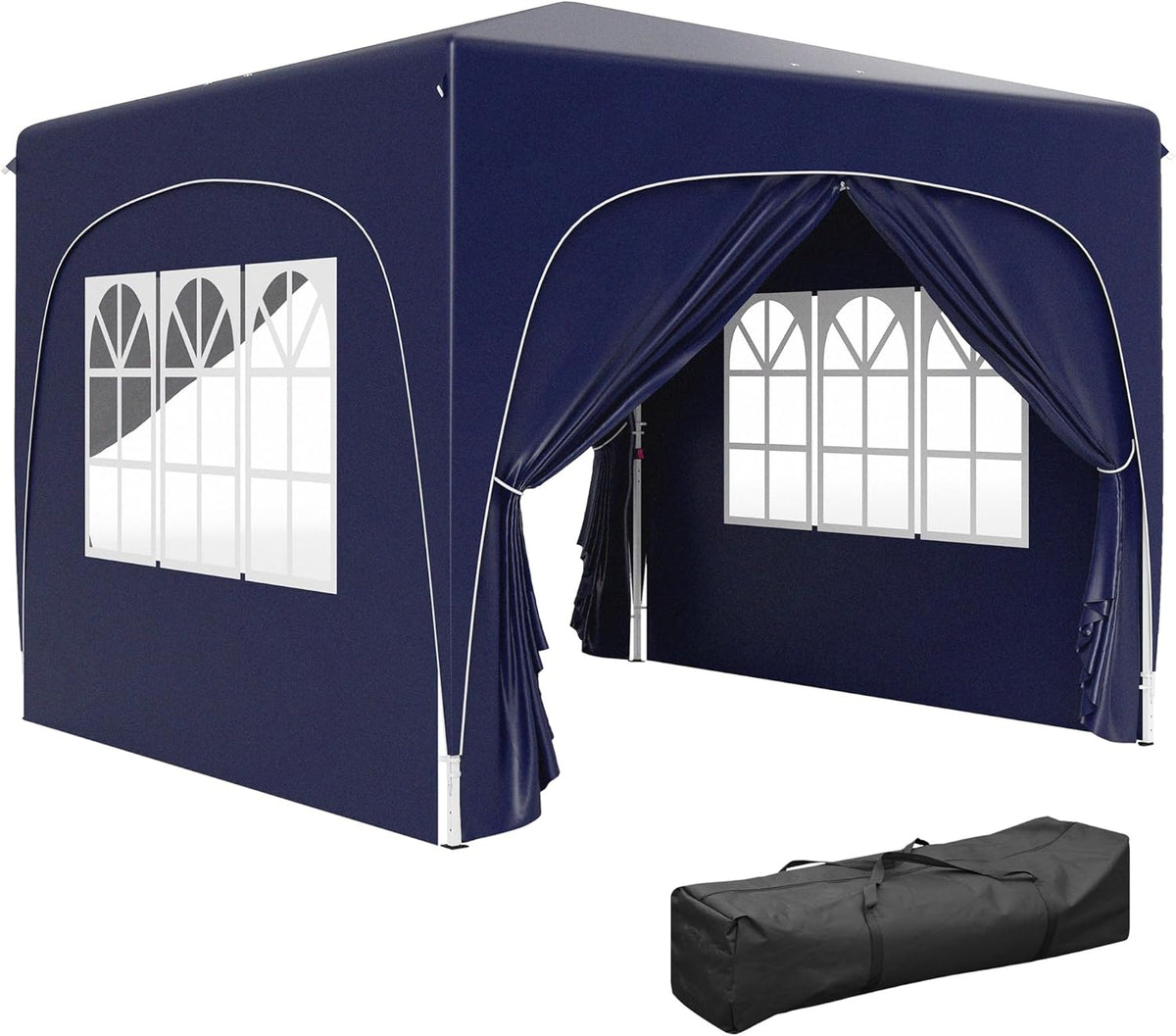 Outsunny Pavillon 3x3m, wasserabweisend Stabil Winterfest Pop-up Faltpavillon, UV Schutz 50+, Faltbar Partyzelt Gartenzelt mit 4 Seitenteilen Tasche Gartenpavillon für Camping Garten, Dunkelblau - QUORE