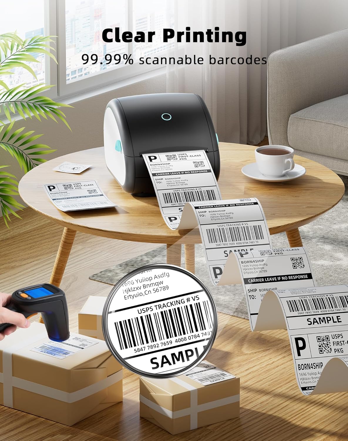 Bluetooth-labelprinter, DHL-labelprinter, verzendlabelprinter voor barcode-verzendlabels, DB403 thermische printer 4x6, compatibel met Esty, Royal Mail, DHL, Fedex, USPS