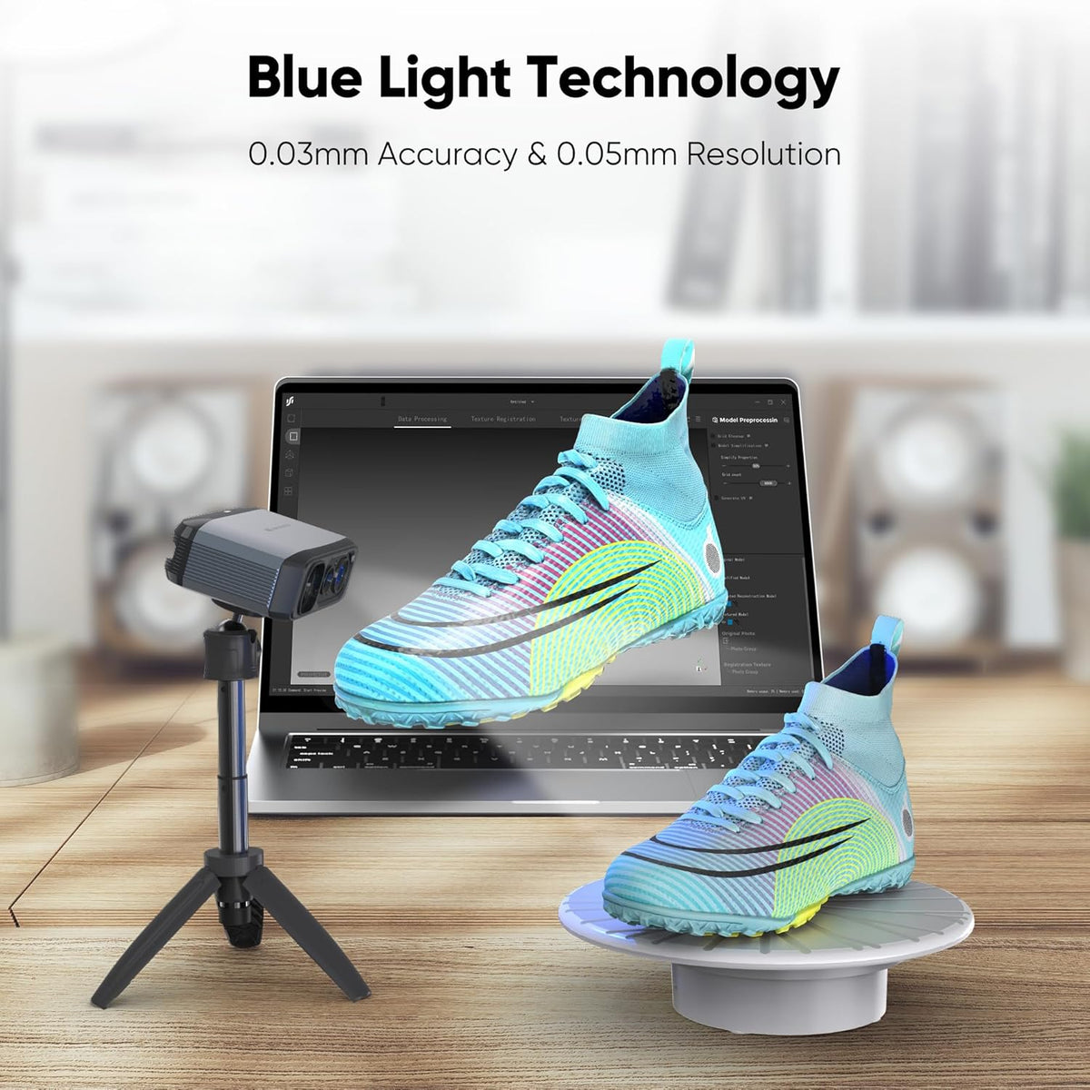 3D-scanner met 0,03 mm nauwkeurigheid, 0,07 mm resolutie, 24-bits kleurencamera, anti-shake lenzen, compatibel met Windows/MacOS, draagbare 3D-scanner voor 3D-printen [3DMakerpro Moose Premium Kit]