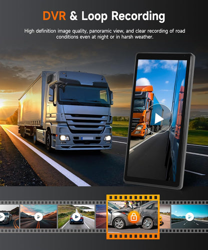 Mirror Dashcam with 2 Rear View Cameras, Truck Rearview Mirror with Vertical Screen for Truck Bus, 10.36 Inch Touch Screen Monitor with BSD Systems/DVR/Walk Recording, IP67 Waterproof - QUORE
