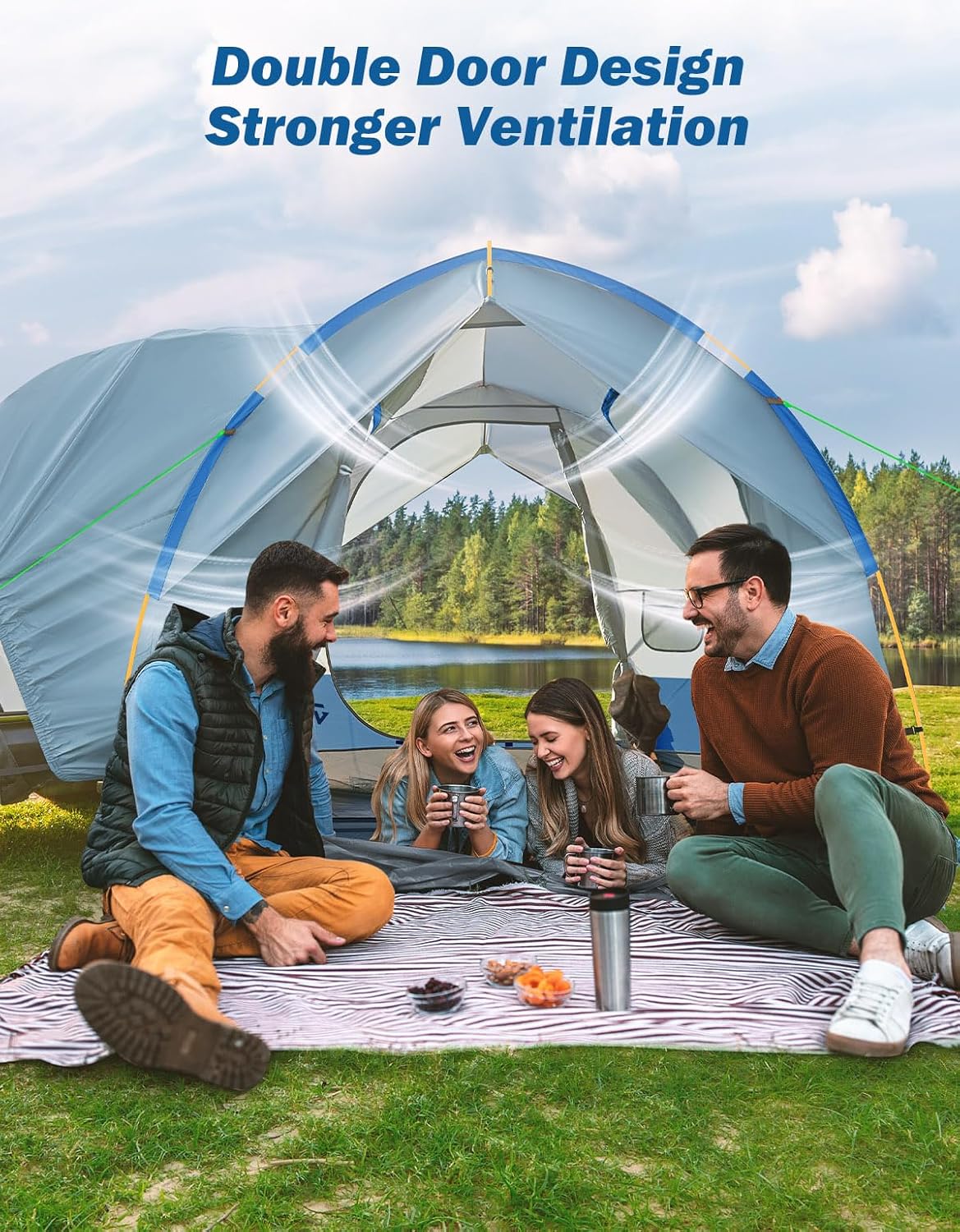 JOYTUTUS SUV-tent voor camping, 4-6 personen, 234 x 234 x 210 cm (l x h), waterdicht PU 2000 mm, dubbellaags, ontwerp met dubbele deur, outdoor, camping, reizen, blauw