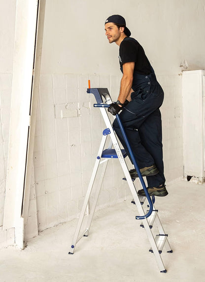 Hostrom Trapladder, 5 treden, versterkt aluminium, beveiligd met leuningen, gereedschapshouder, platformhoogte 112 cm, belasting 150 kg