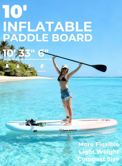 Opblaasbaar stand-up paddleboard met SUP-boardaccessoires, antislip, minimalistisch paddleboard voor volwassenen en jongeren van alle vaardigheidsniveaus, Sunny Wave Collection-Roze