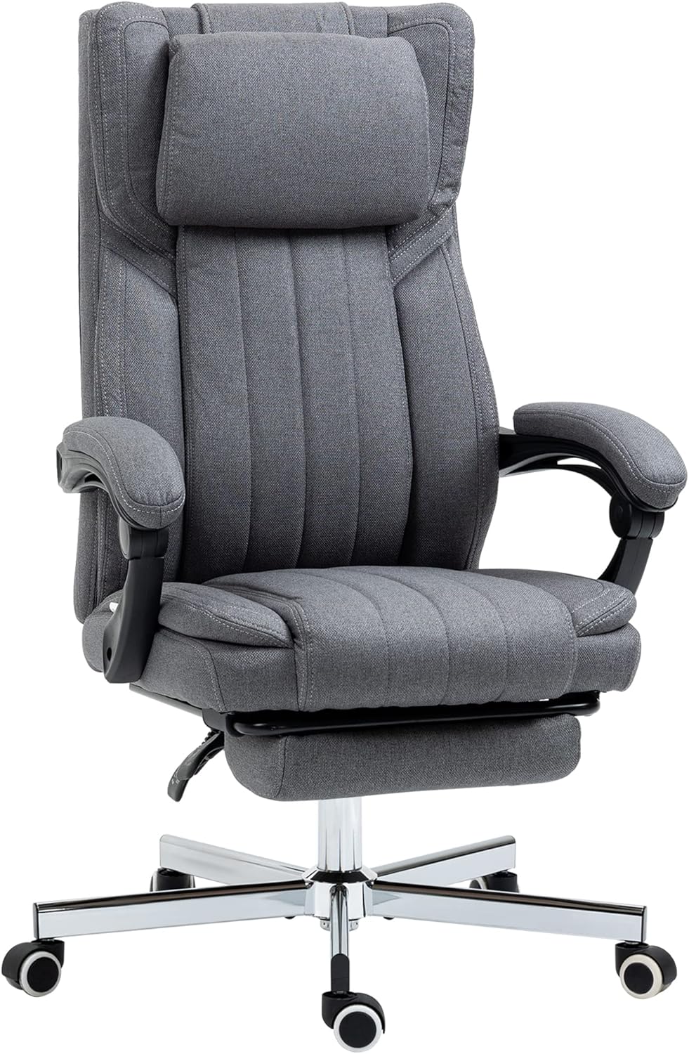 Vinsetto Bureaustoel, ergonomische stoel, draaibare zitting, verstelbare rugleuning, in hoogte verstelbaar, armleuningen, hoofdsteun, voetensteun 65 x 61 x 105-113 cm, grijs