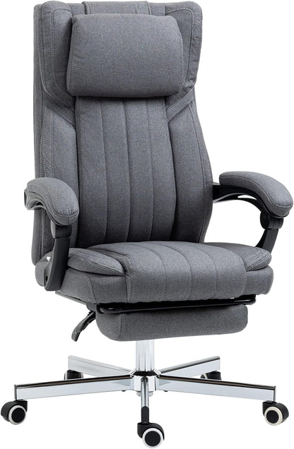 Vinsetto Bureaustoel, ergonomische stoel, draaibare zitting, verstelbare rugleuning, in hoogte verstelbaar, armleuningen, hoofdsteun, voetensteun 65 x 61 x 105-113 cm, grijs