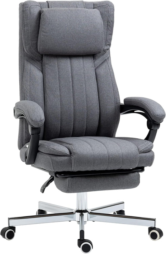 Vinsetto Bureaustoel, ergonomische stoel, draaibare zitting, verstelbare rugleuning, in hoogte verstelbaar, armleuningen, hoofdsteun, voetensteun 65 x 61 x 105-113 cm, grijs
