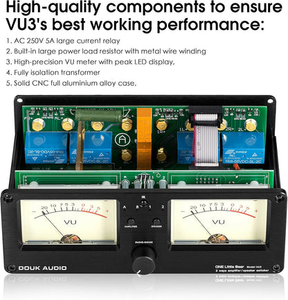 Dual Analoge VU Meter Audio Switcher 2 Way Amp/Speaker Audio Switcher Box Amp Selector DB Paneel Display
