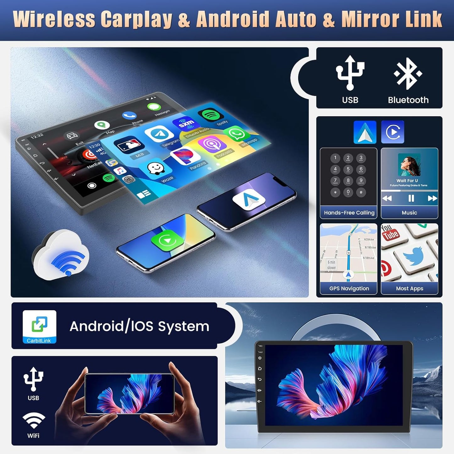 Autotuner – Autoradio – Android Radio – Navigatiesysteem – Multimedia Speler – 9 Inch Touchscreen – Draadloze CarPlay & Android Auto