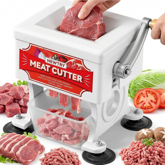 NEWTRY Handmatige vleessnijmachine snijmachine snijmachine versnippert dobbelstenen, onbewerkt rauw vlees snijder gemakkelijk schoon te maken afneembaar voor thuis keuken slagers restaurants (5 mm)