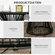 Tuintafel - Tuintafel Rond - Bijzettafeltje - Rattenbijzettafel - Bistrotafel, Salontafel - met Glazen Tafelblad - Boho-Stijl - voor Terras - Tuin - Ø40 x 42 cm - Zwart
