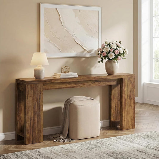 Console Tafel – Sofa Tafel – Haltafel – Sidetable – Entreetafel – Rustiek Design – 160x30 cm – Donkerbruin – Stevig E1 Spaanplaat – Max 136 kg Draagvermogen