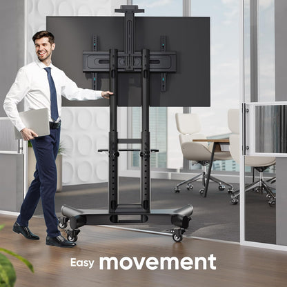 ONKRON Mobiele TV Standaard op Wielen voor 40-70 Inch Scherm, TV Beugel Wagen tot 45,5 kg - TV Meubel Verrijdbaar VESA 100x100-600x400 mm/Vloerstandaard Televisie Hoogte Verstelbare TS1551-B Zwart