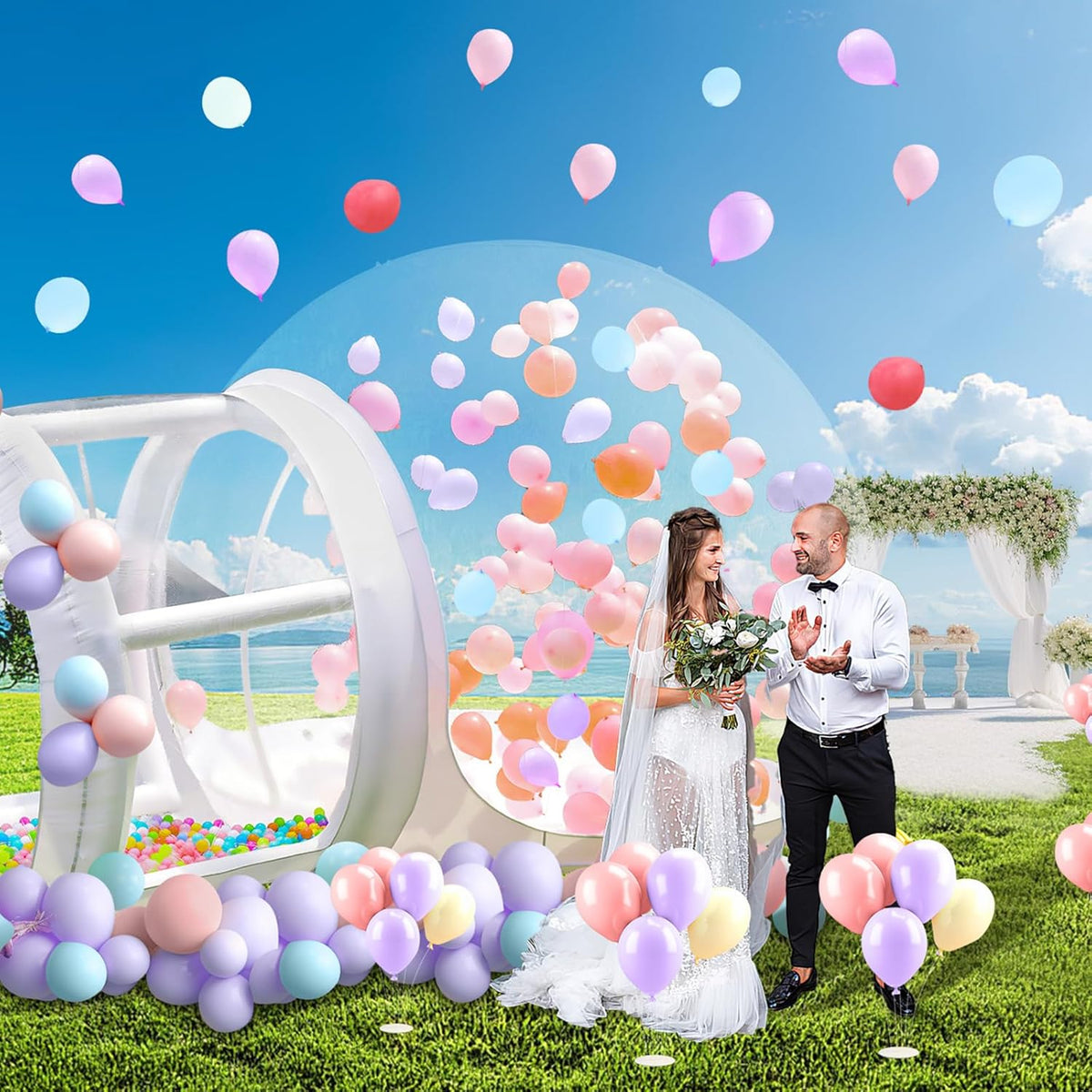 Opblaasbaar bellenhuis 3 m, TPU bellentent voor kinderen en volwassenen, met blazer en pomp, bubbelhuis voor binnen en buiten, tuin, achtertuin, verjaardag, bruiloft, feest