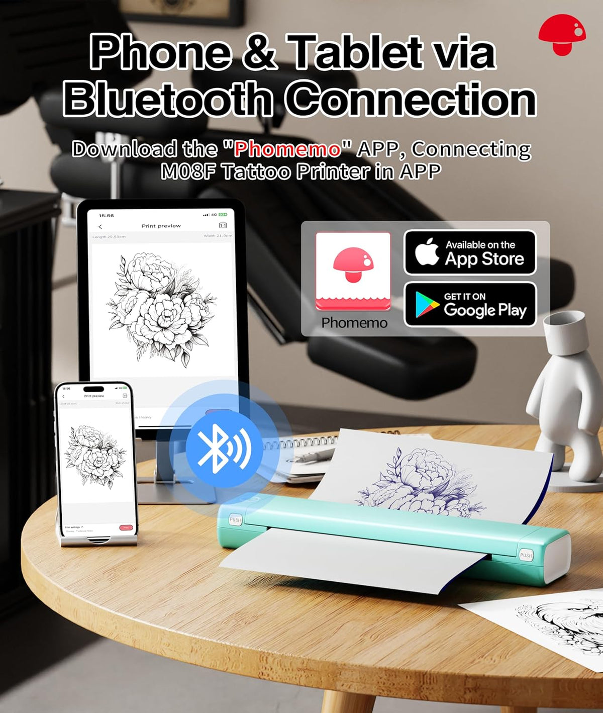 Phomemo M08F Tattoo Stencil Printer, Tattoo Printer Machine with 10 Tattoo Transfer Paper + Storage Box, A4 Tattoo Thermal Printers, Compatible with Smartphone and PC for Beginners, Tattoo Artists - QUORE