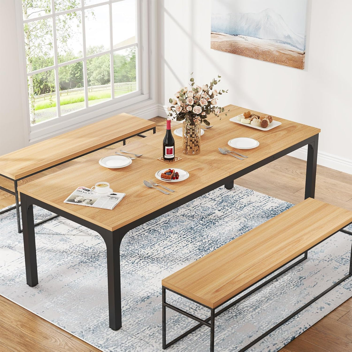 Tribesigns Dining Table for 6-8 People, 78 Inch Large Narrow Long Rectangular Kitchen Dining Table, 8 Seater Rustic Wooden Dining Table for Kitchen, Living Room (Table Only)