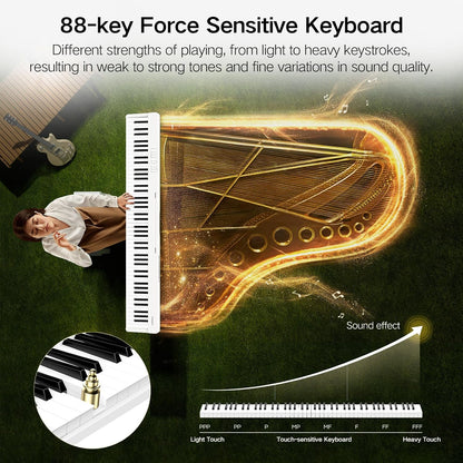 Digitale Piano – Keyboard – Pianotoetsenbord – E-Piano – Elektrische Piano – Wit – 88 Toetsen En Halfgewogen Toetsen – Bluetooth En Opnamefunctie