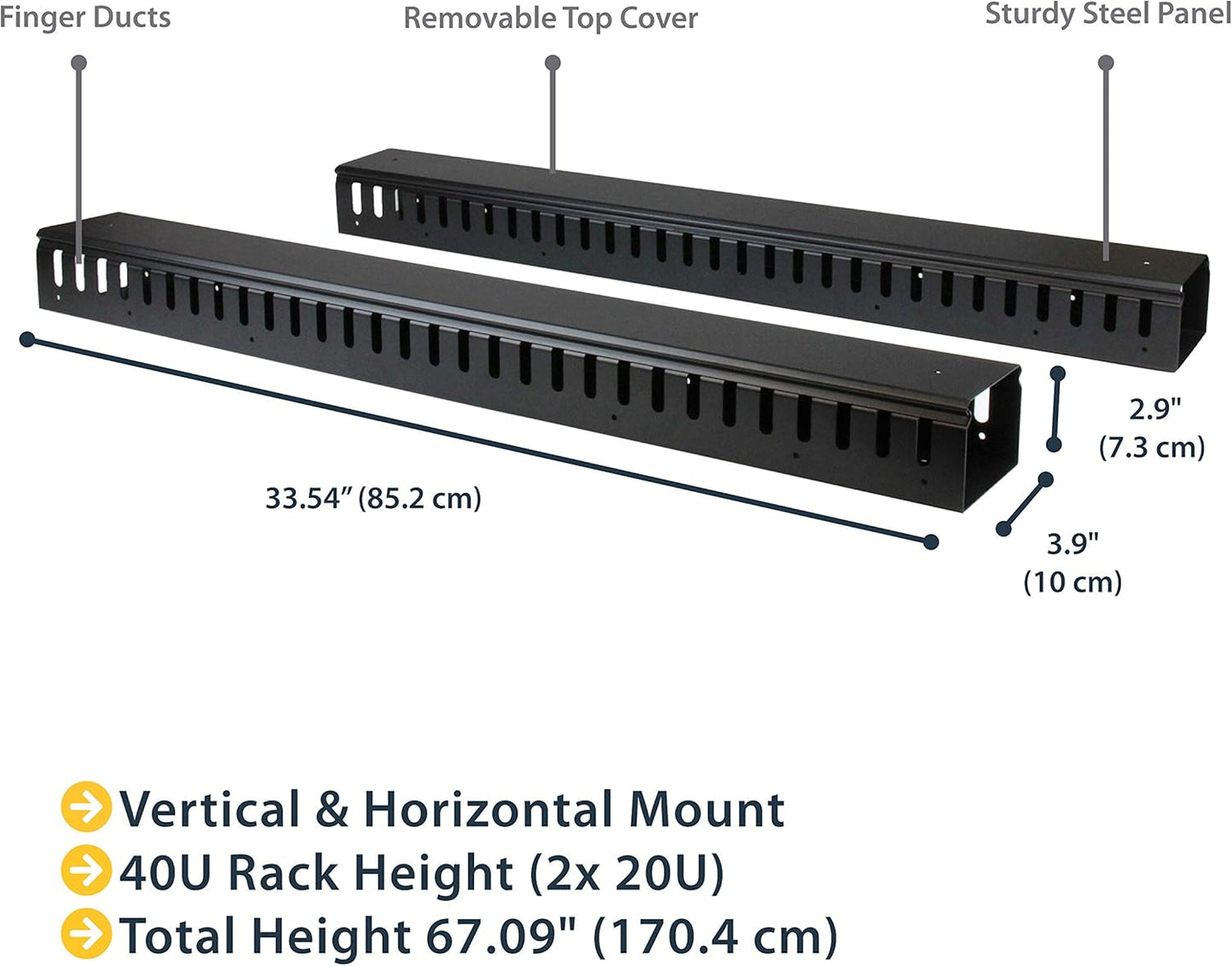 Verticale kabelmanager voor 40U racks – Kabelmanagementpaneel – Kabelgeleider – Kabelgoot – Serverkast kabelbeheer – 0U ontwerp – 1,8 m totale lengte
