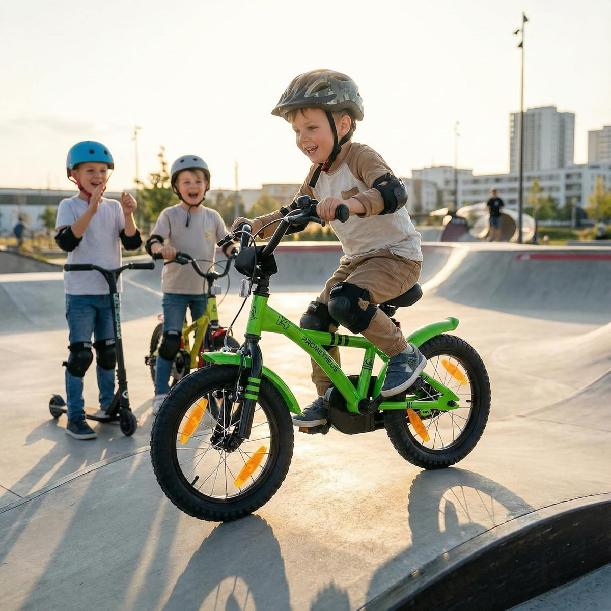 PROMETHEUS BICYCLES kinderfiets 14 inch fiets jongens meisjes van 4 jaar oude met zijwieltjes terugtraprem in groen BMX
