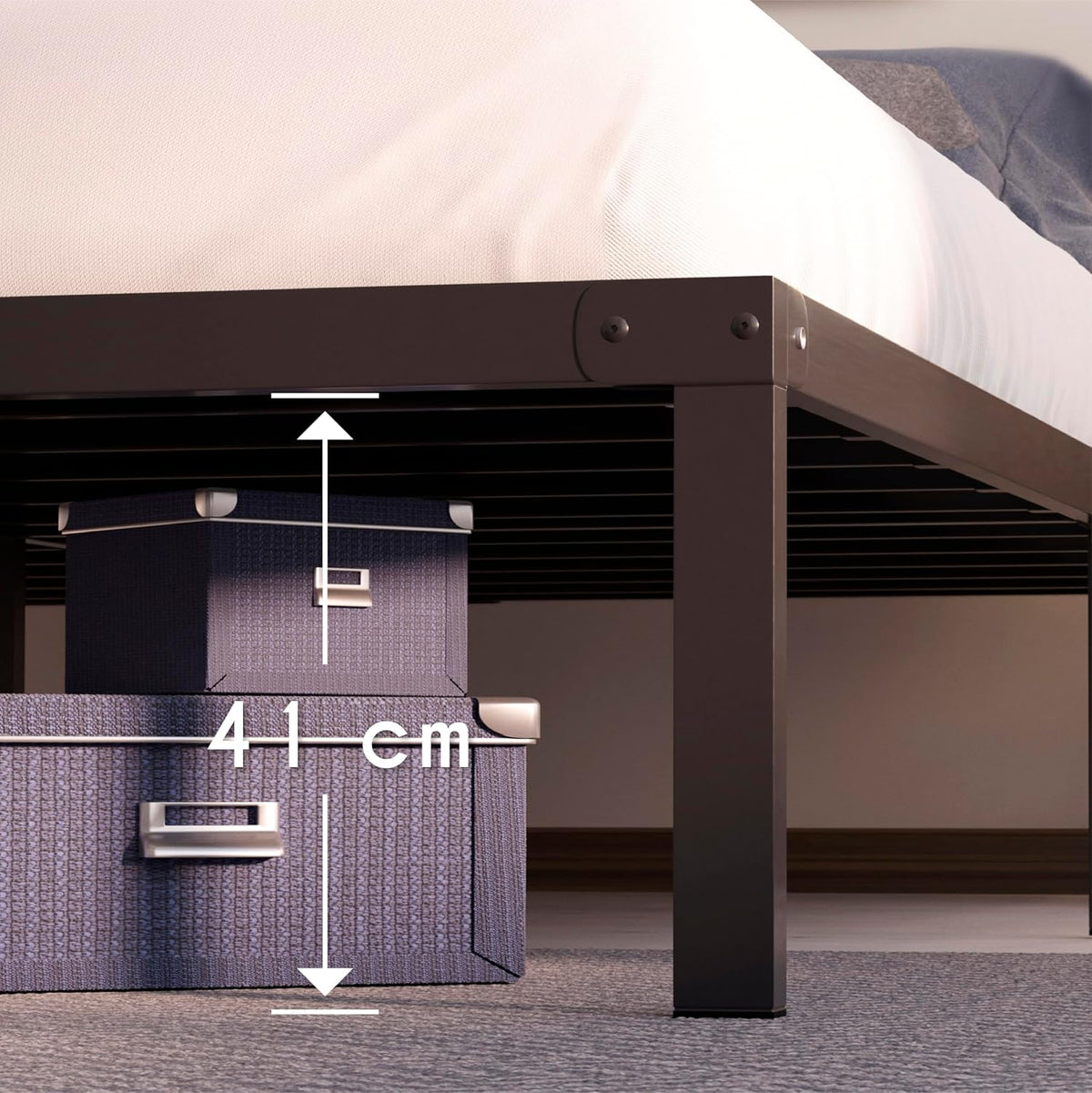 Dreamzie Metalen Bed 120x200 Met Lattenbodem - Bedframe 120x200 Met Poten - Hoogte 45 cm - Stabiel, Eenvoudige Montage, Veel Opbergruimte