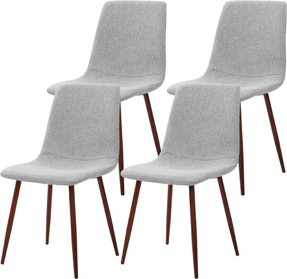 CangLong Set of 4 Dining Chairs, Retro Upholstered Kitchen Chairs for Kitchen, Dining Room, Modern Fabric Lounge Chairs with Metal Legs, Grey - QUORE