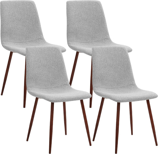 CangLong Set van 4 eetkamerstoelen, retro gestoffeerde keukenstoelen voor keuken, eetkamer, moderne stoffen loungestoelen met metalen poten, grijs