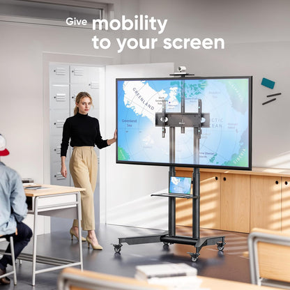 ONKRON Verrijdbare TV-standaard voor 32-75 inch, Flat & Curved TV's tot 60 kg, professionele in hoogte verstelbare TV-voet max VESA 600x400 mobiele TV-wagen met wielen Zwart TS1571-B