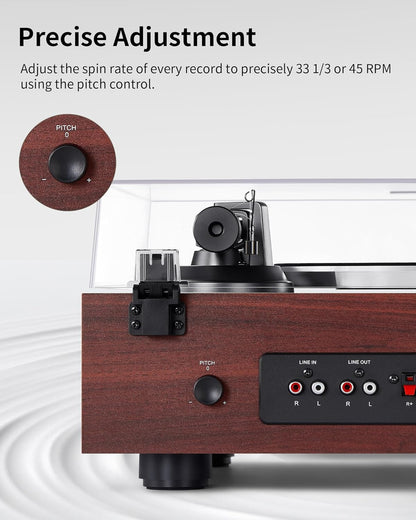 ANGELS HORN Vintage platenspeler, HiFi Bluetooth platenspeler met plankluidsprekers, ingebouwde phono-voorversterker, 2-speed riemaandrijving, stappenbediening, pick-up AT-3600L