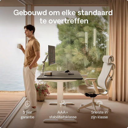 Desktronic Desk Sit-Stand - 120x60 cm - Height Adjustable Desk with USB/USB-C, 3 Memory Modes, Dual Motor and Touchscreen Control Electric Table for Comfort and Productivity. - QUORE