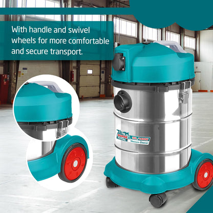 TOTAL - Stofzuiger - Dieptereiniging nat & droog - Hoog vermogen: 1400W - Compact en gemakkelijk te hanteren - Inhoud: 30 liter - Inclusief flexibele slang en afneembare buis - 45 x 41 x 61 cm