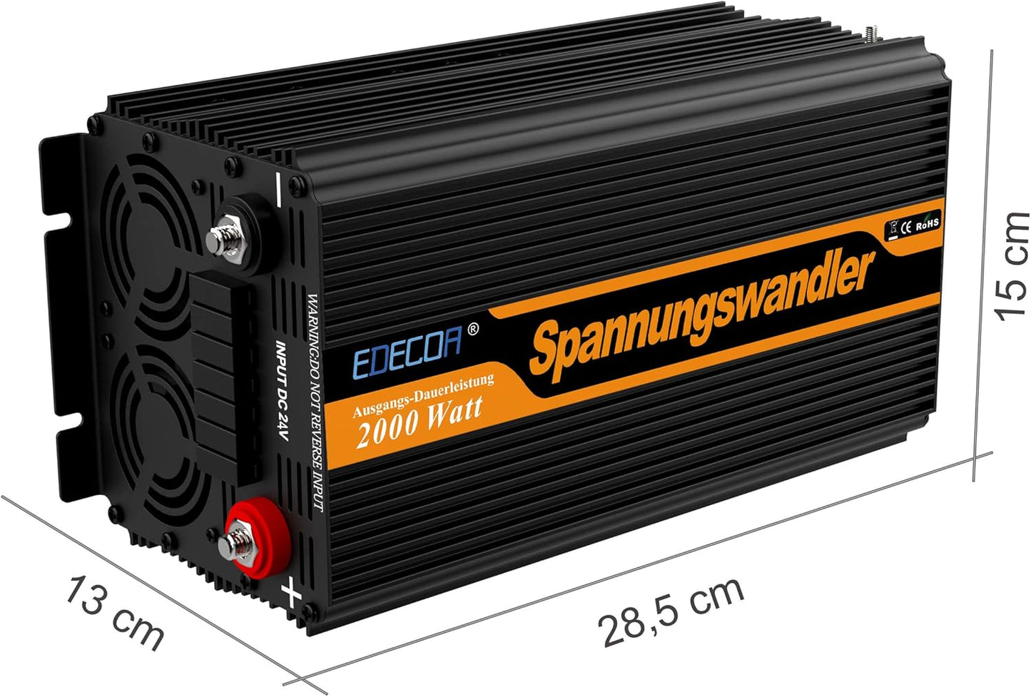 EDECOA 2000W Omvormer 24V naar 220V 230V Spanningsomvormer Gewijzigde Sinus Inverter Modified Sine Wave met Afstandsbediening LCD Scherm 2 EU Stopcontacten 2 USB Poorten