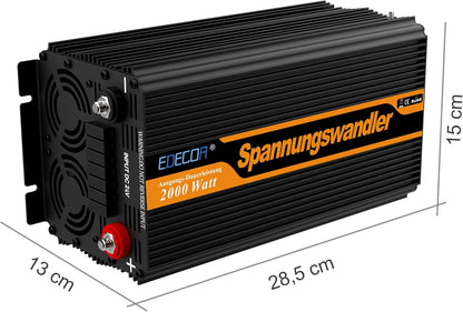 EDECOA 2000W Omvormer 24V naar 220V 230V Spanningsomvormer Gewijzigde Sinus Inverter Modified Sine Wave met Afstandsbediening LCD Scherm 2 EU Stopcontacten 2 USB Poorten