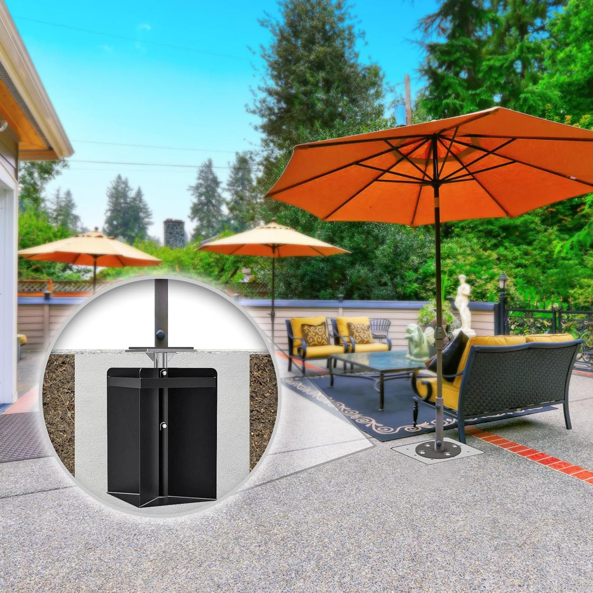 Dolibest In de grond parasolbasis, universele parasol grondanker offset vrijdragende paal in grondmontageplaat, zwaar belastbare terrasparasolstandhouder voor buiten, tuin, balkon, neerslaan
