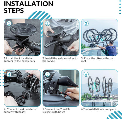 ROCKBROS Car Bicycle Carrier with Suction Cup Electric Bike Carrier for Car Roof Rack Bicycle Holder with Pressure Alarm - QUORE