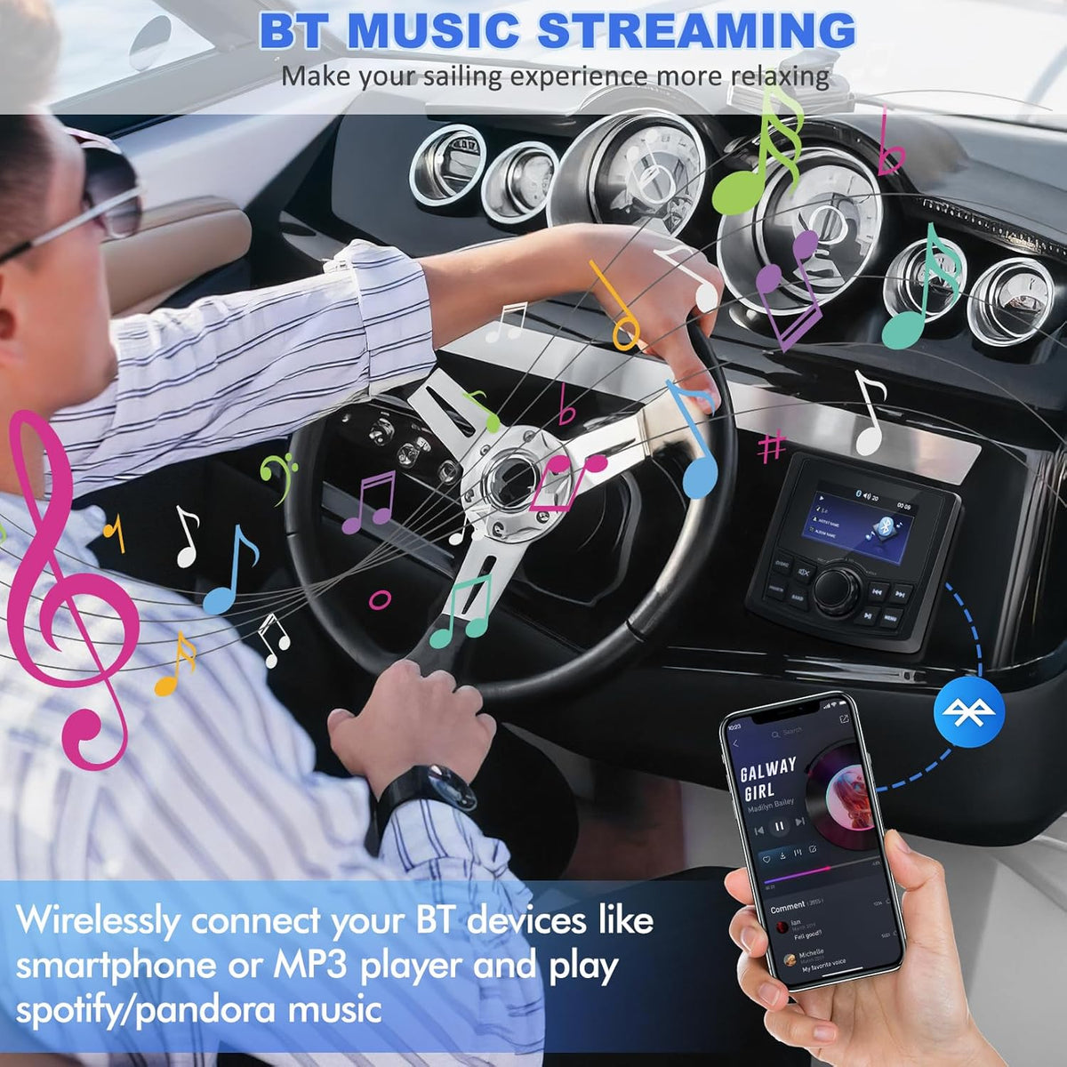 Marine Boat Stereo radio met MP5-speler, FM/AM-radio-ontvanger, waterdicht, voor boten, jacht, BZR, golfcart