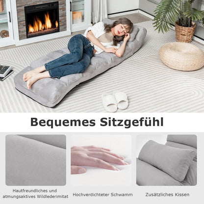 FANTASK Relaxstoel inklapbaar, vloerstoel met verstelbare rugleuning, vloerligstoel met slaapfunctie, vloerstoel voor gamen, slapen, lezen, grijs, extra breed