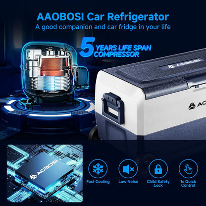 AAOBOSI Compressor-koelbox 36 L, Koelbox voor auto met app-bediening, 12/24 V en 100-240 V camping koelkast, tot -20 °C voor auto, vrachtwagen, boot, camper, camping, dual zone en twee temperaturen