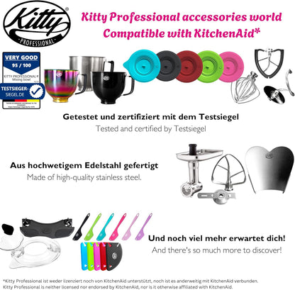 Kitty Professional vleesmolen “Shredder Pro 2.0” roestvrij staal incl. geperforeerde schijven, mes, worsthoorn, deeghulpstuk compatibel met Kitchen Aid, ideaal voor vlees en groenten