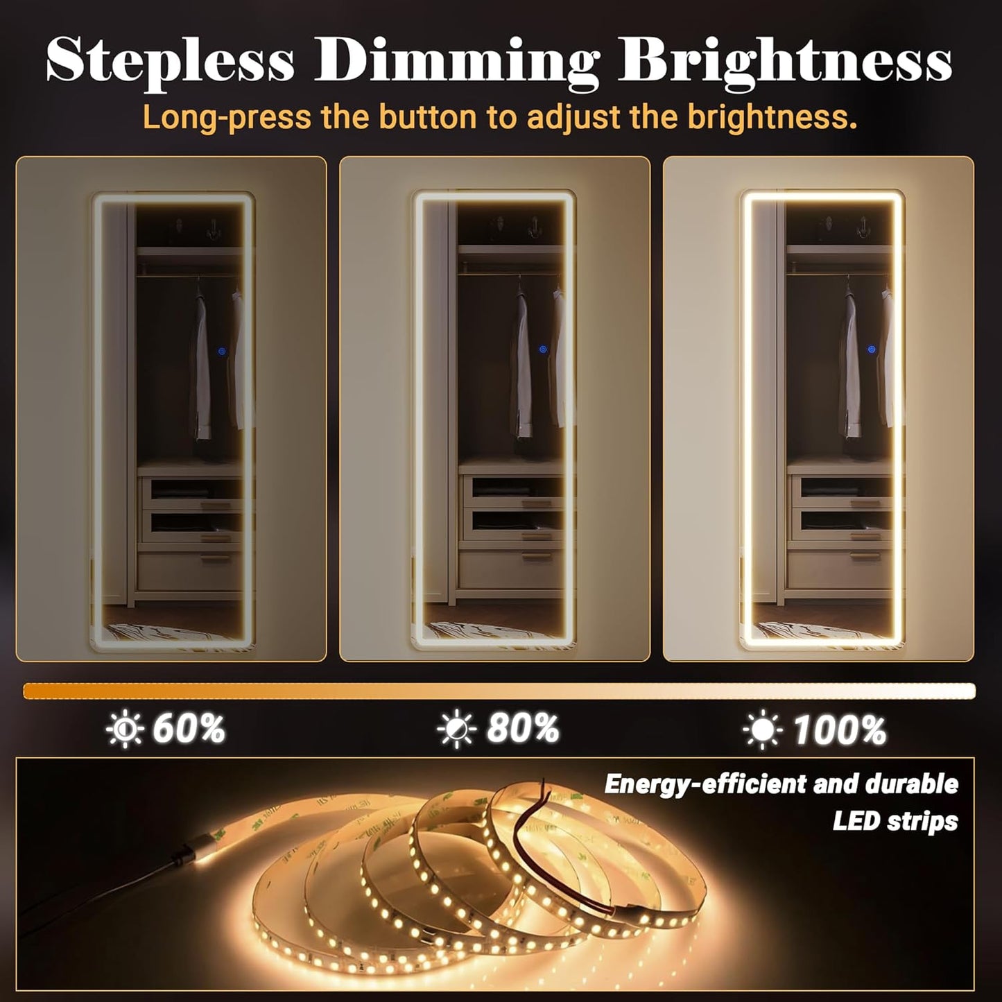 Staande Spiegel Grote – Lange Spiegel – LED Spiegel – Vloerspiegel – Passpiegel – 178 x 65 cm – Ingebouwde LED Verlichting Met 3 Lichtstanden – Veilig Onbreekbaar Zilverglas