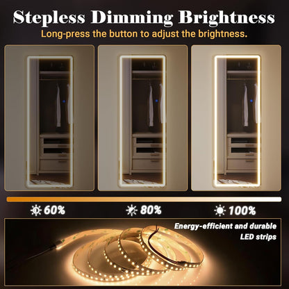 Staande Spiegel Grote – Lange Spiegel – LED Spiegel – Vloerspiegel – Passpiegel – 178 x 65 cm – Ingebouwde LED Verlichting Met 3 Lichtstanden – Veilig Onbreekbaar Zilverglas