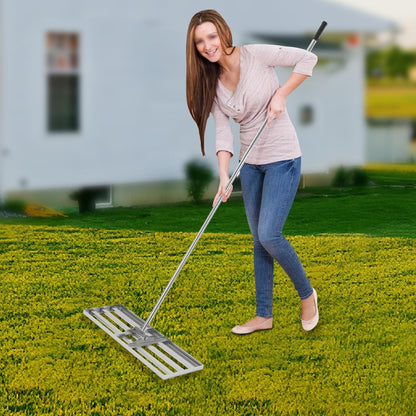 Lawn rake, metal, adjustable handle length 50-180 cm, ground rake for sanding, flat plane, level level leveling - QUORE