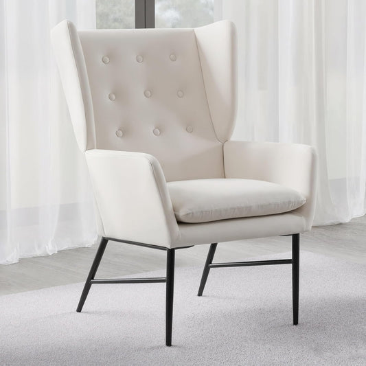 chairus Velvet Occasion Chair for Living Room Balcony Modern Upholstered Tub Chair with Metal Legs (Beige) - QUORE
