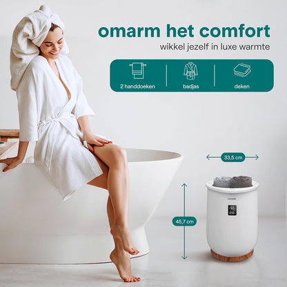 SereneLife Towel Warmer, 20L Capacity Hot Towel and Blanket Warmer with Digital Screen, Heating Time (20-90 min), Holds 2 Large Towels, Scented Disc Holder, 13" x 13" x 19" - QUORE