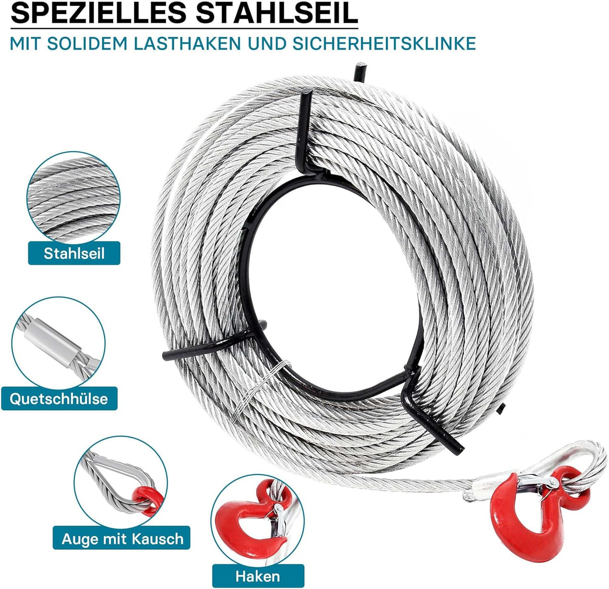 Kabellier – Handlier, Handkabellier, Kabeltakel, Handtakel – 1600 kg Draagvermogen – 20 m Kabel Ø 11 mm met Veiligheidspen en Lasthaak