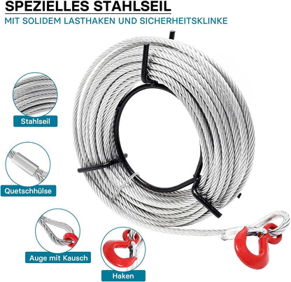 Kabellier – Handlier, Handkabellier, Kabeltakel, Handtakel – 1600 kg Draagvermogen – 20 m Kabel Ø 11 mm met Veiligheidspen en Lasthaak