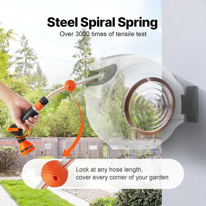 VEVOR Intrekbare tuinslanghaspel, 1/2" x 100 ft wandgemonteerde slanghaspel, zware tuin met 9 patronen mondstuk, elk lengteslot, automatisch terugspoelen langzaam retoursysteem en 180 ° draaibare