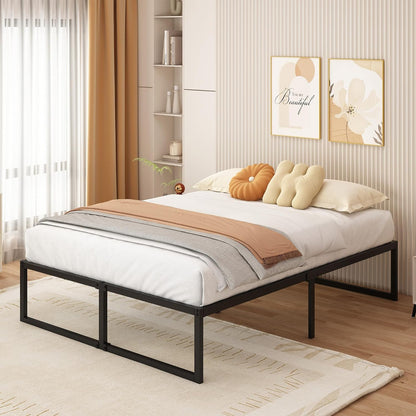 Yicensen Tweepersoonsbed 160 x 200 cm Metalen Bed Met Lattenbodem, Hoogte 41 cm, Dubbel Bedframe, Stil, Stabiel, Minimalistisch Design, Eenvoudig te Monteren, Zwart