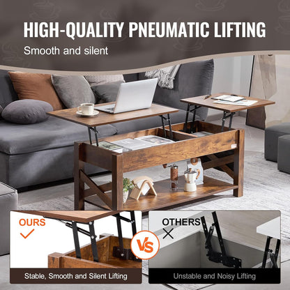 Koffietafel - Table - Coffe table - Living Room Table - Lift Top salontafel - tafel met extra opbergruimte - omklapbare salontafel voor de woonkamer - 47.5in - Bruin - 57.76lbs