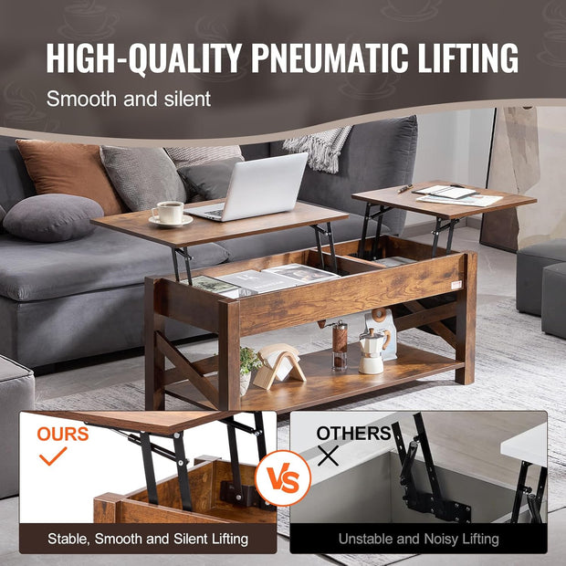 Koffietafel - Table - Coffe table - Living Room Table - Lift Top salontafel - tafel met extra opbergruimte - omklapbare salontafel voor de woonkamer - 47.5in - Bruin - 57.76lbs
